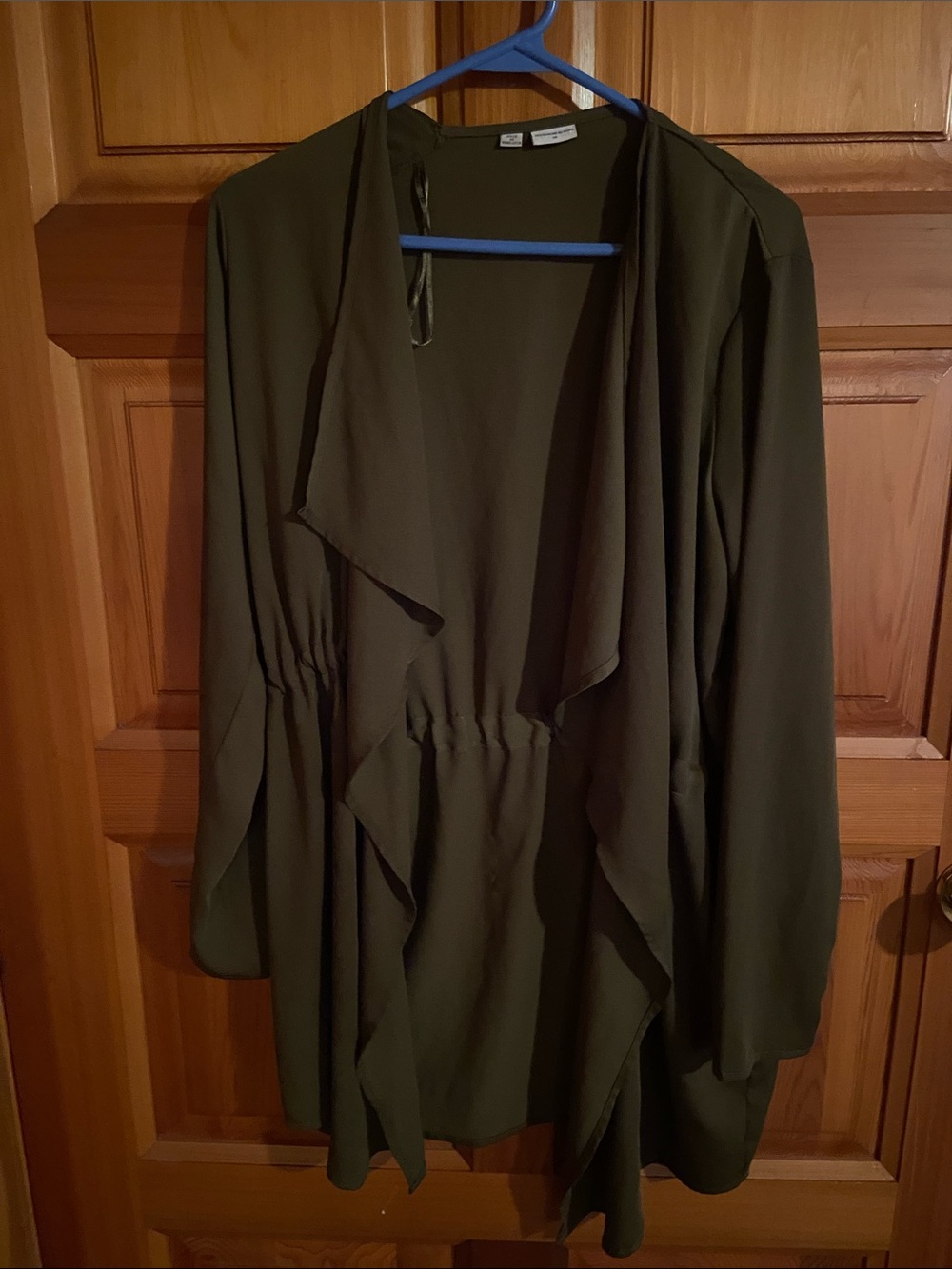 Olive Open-Front Draped Cardigan with Cinched Waist